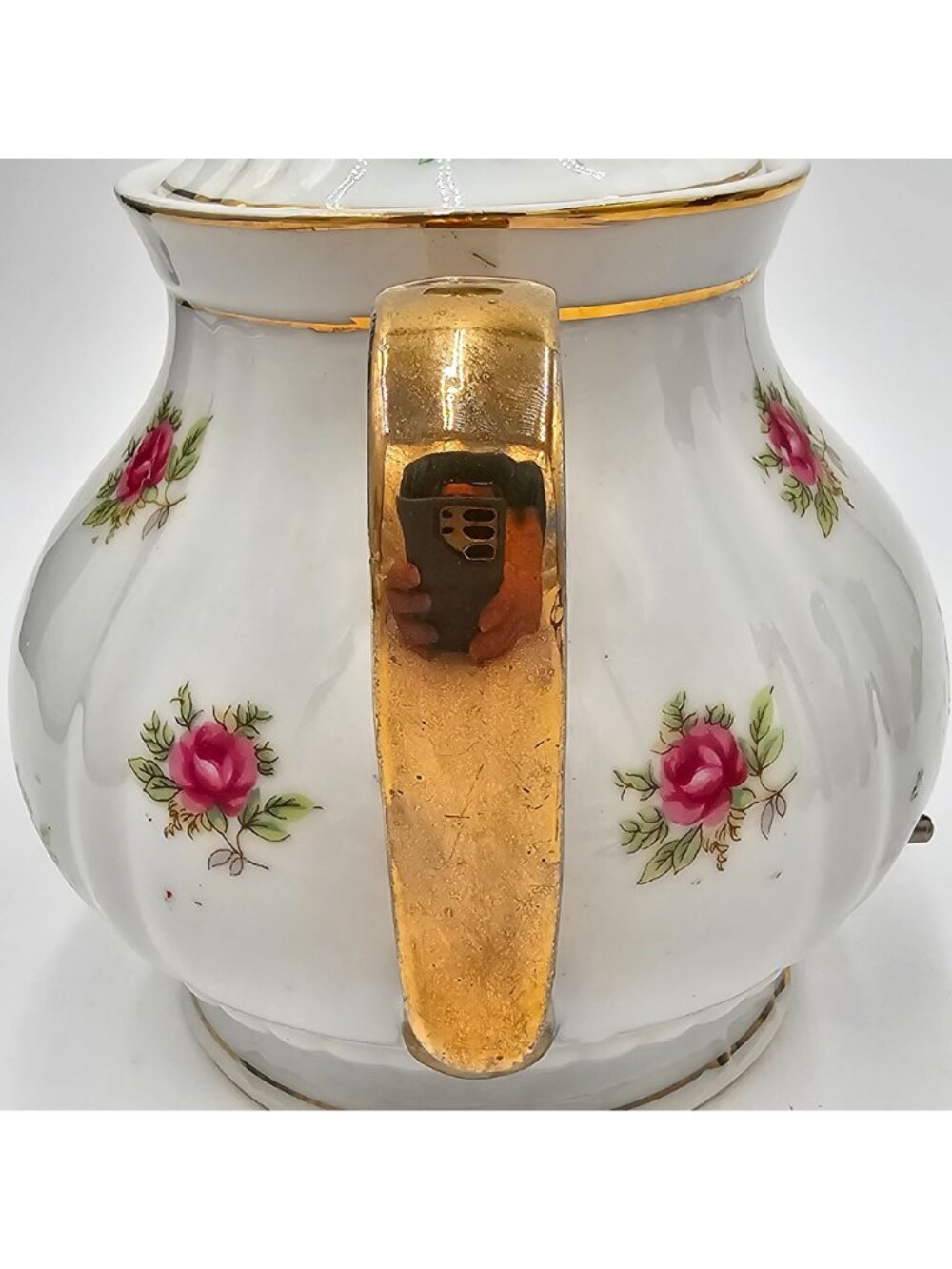 Vtg Minamiyama Seitosho Electric Teapot Rose Pattern Gold Accents Plug Included - Picture 4 of 15
